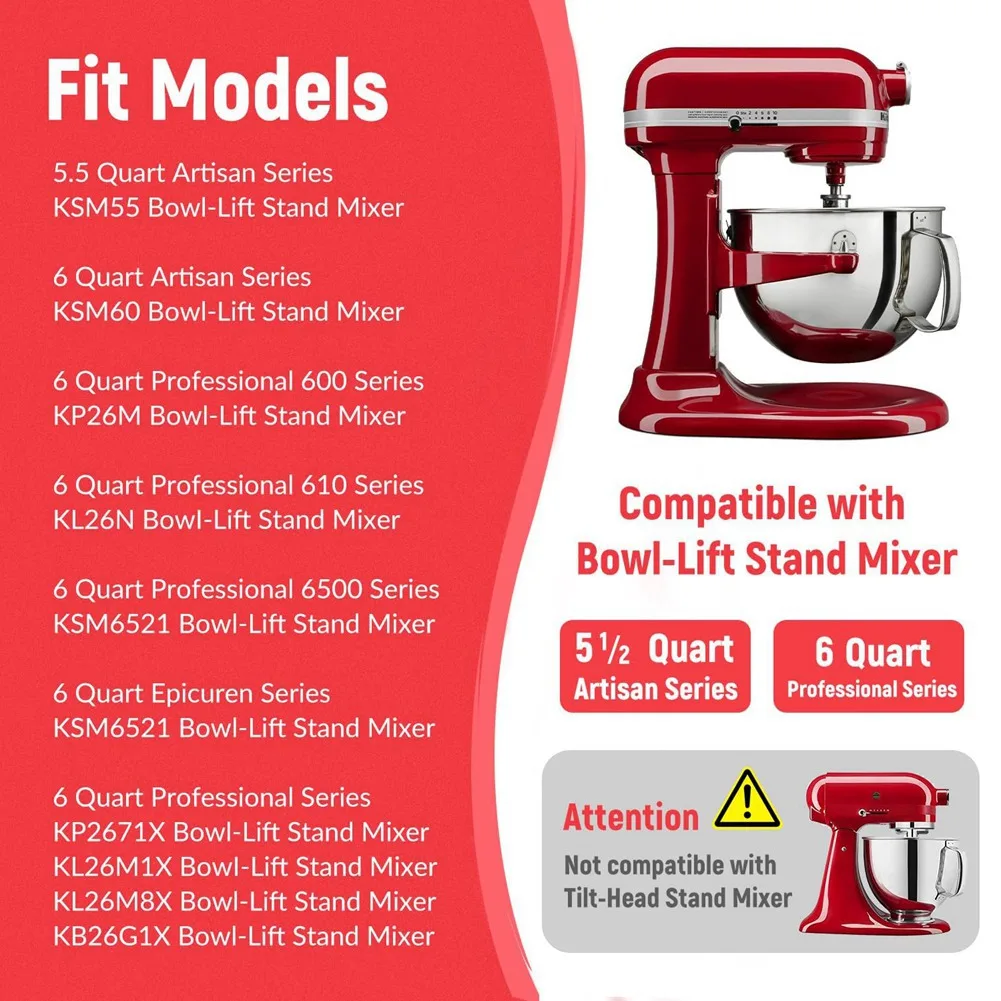 FSLH للخلاط 6 QT خطاف العجين K256WW سلك سوط ومجداف شفرة مسطحة مرفقات خلاطات من الفولاذ المقاوم للصدأ #5