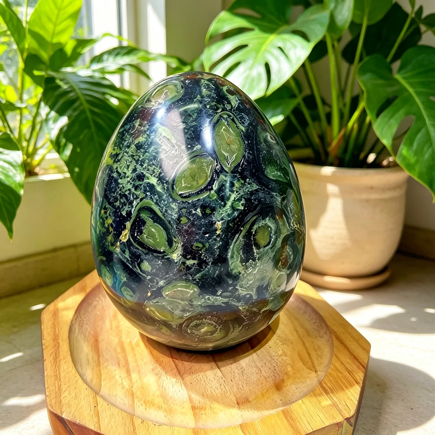 1pc Rare 120–180g Natural Peacock Eye Stone Egg Ornament | Egg-Shaped Crystal Craft | Home Desk Decor | Easter, Christmas & Birt
