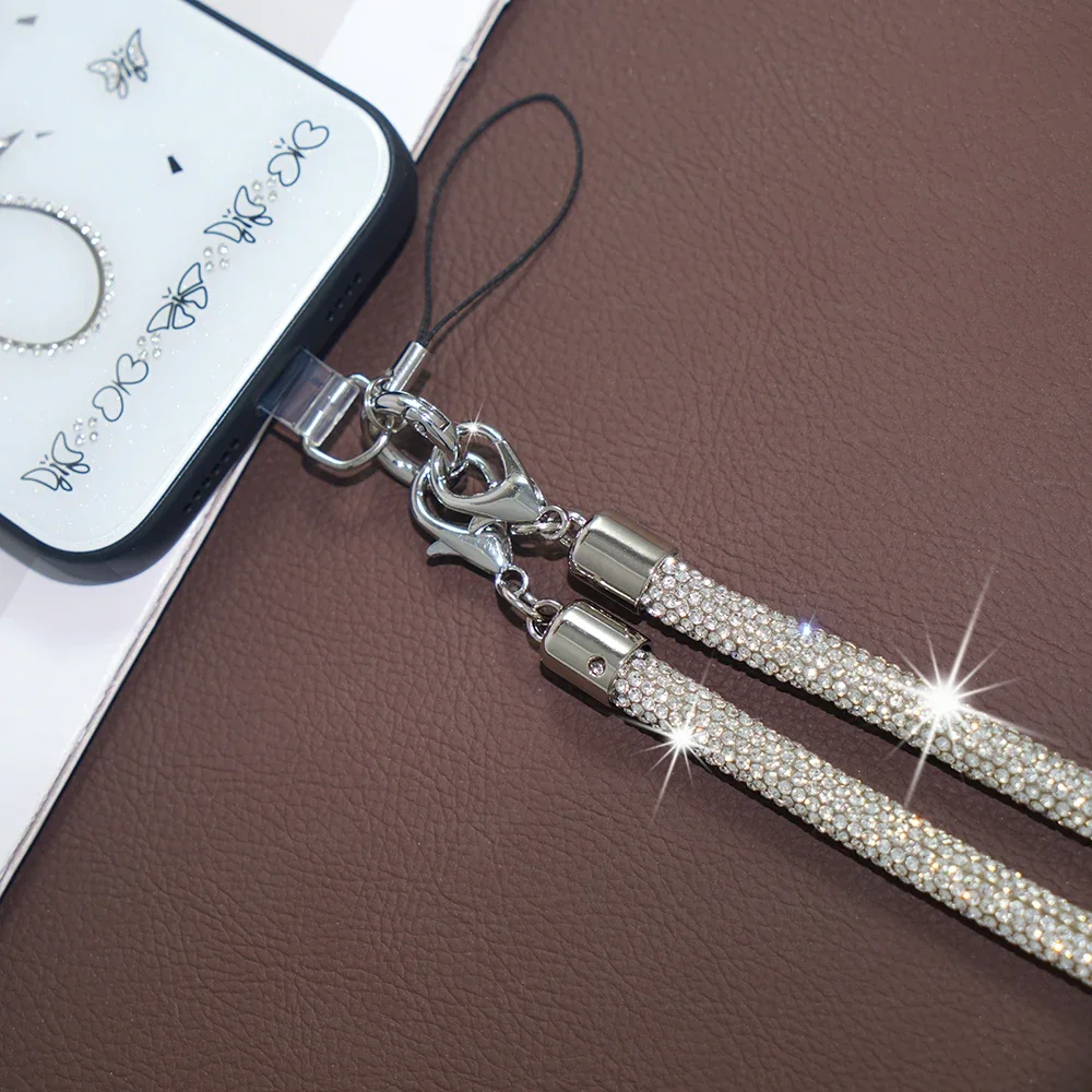 For Mobile Phone Case Crossbody Neck Shoulder Cord Strap Rhinestone Trim Cotton Core Base Lanyard Pendant Anti-Lost Sling Chain
