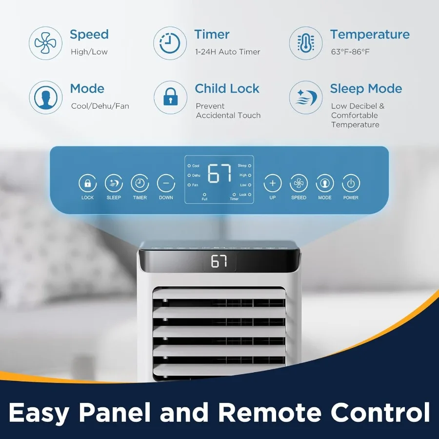 مكيفات هواء محمولة 10000 وحدة حرارية بريطانية للغرف الكبيرة حتى 450 قدم مربع مع مجموعة أدوات التحكم عن بعد والتثبيت ذات وظيفة 4 في 1