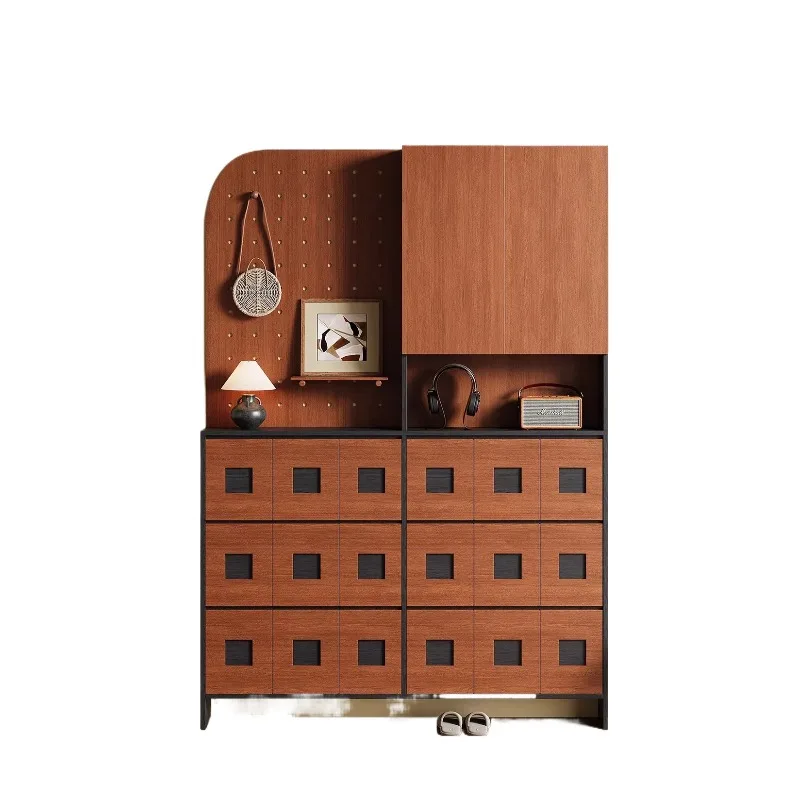 

Ultra-thin shoe cabinet behind the medieval entrance door, multi-layer extremely narrow small entrance storage hole board