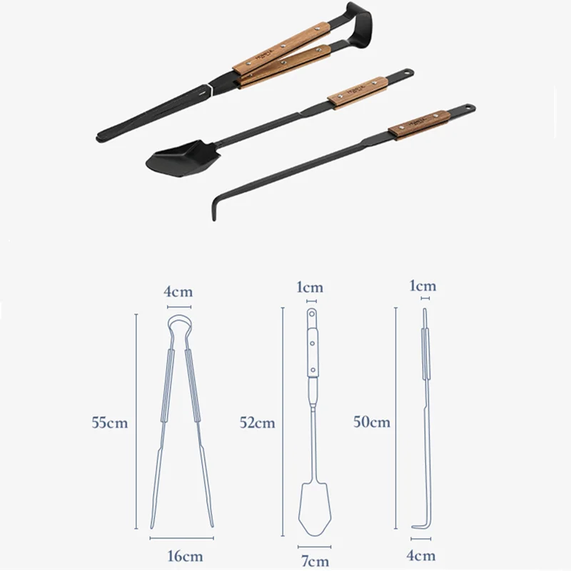 Outdoor Barbecue Equipment Fire Tongs Shovel Hook Clip Three-piece Anti-scalding Shovel Charcoal Camping BBQ Bonfire Tools