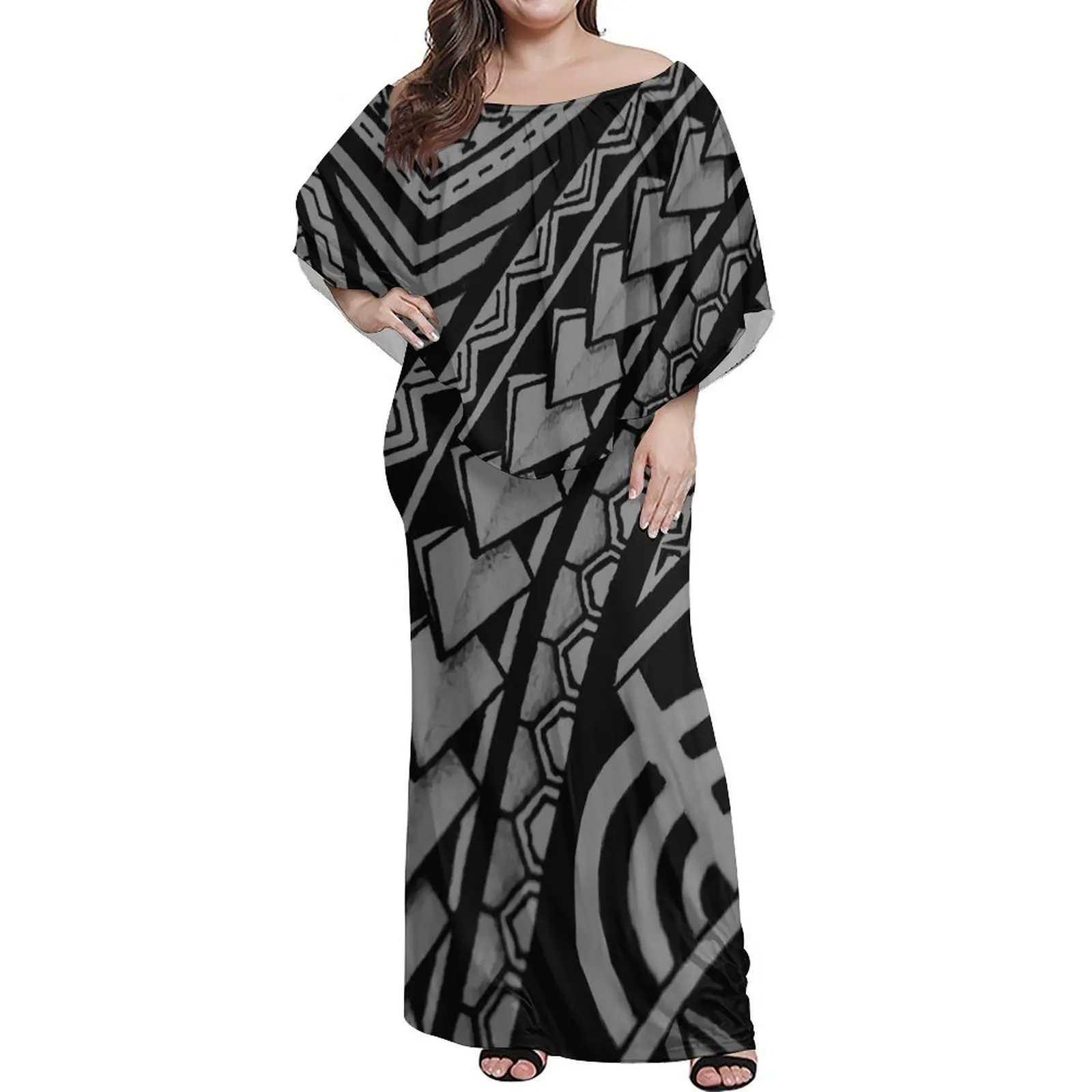 Custom Polynesian Design Pattern Long Poncho Samoan puletasi Set 2 Pieces With Cape Cape Sleeve Dress For Women 2 Pieces