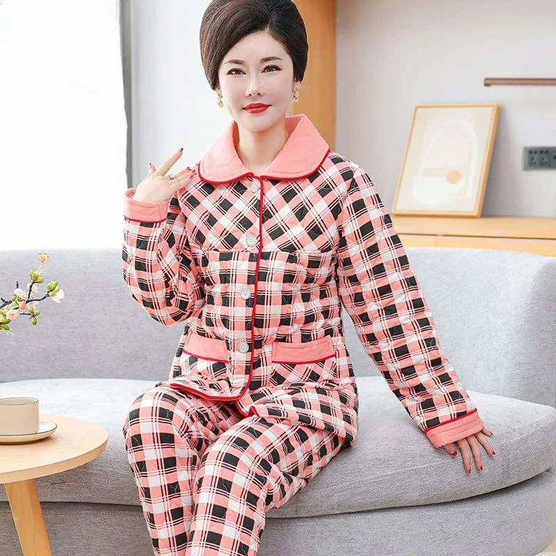 Winter Pajamas Women's Pure Cotton Thickened Warm Three-layer Padded Jacket Homewear New Padded Clothing Winter Suit Comfortable
