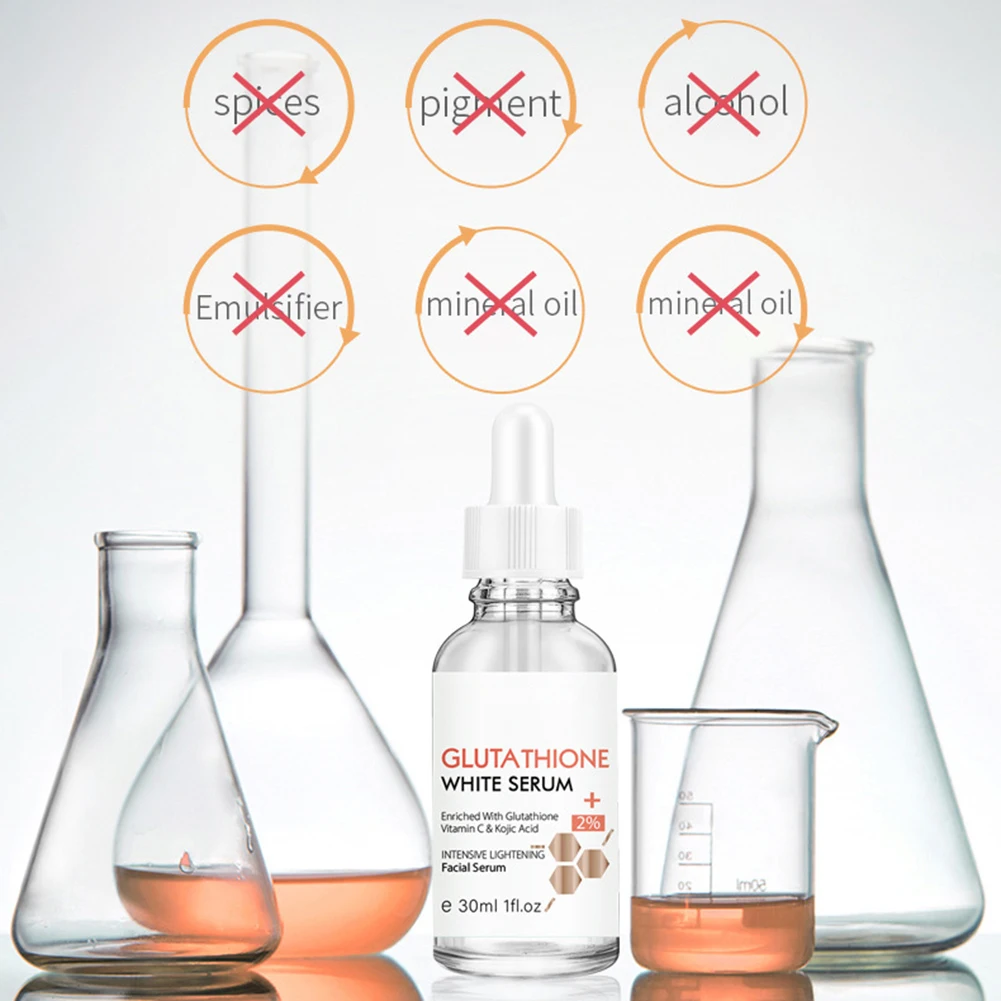 Glutationa Face Serum, Vitamina C, Ácido Kójico, Clareamento, Iluminar, Hidratante, Nutritivo, Reduzir Linhas Finas, Hidratante, 30ml