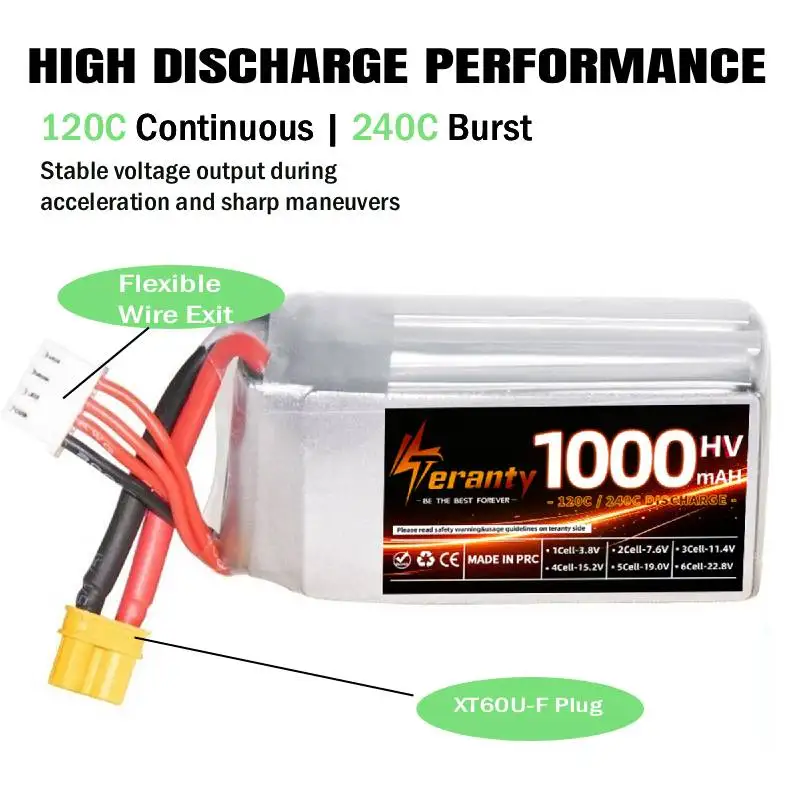 Teranty 11.4V 3S HV Lipo Battery 1000mAh 120C for iFlight Alpha GEPRC Mark5 FPV Racing Drone 1-4Pcs