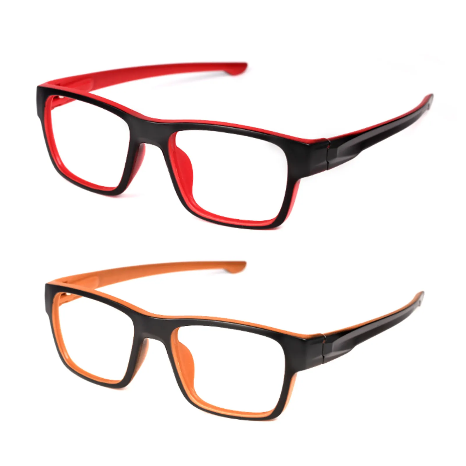 Two-Tone Sports Reading Glasses, Black/Red & Black/Orange TR90 Anti-Blue Light Readers, Lightweight Unbreakable Square Eyewear