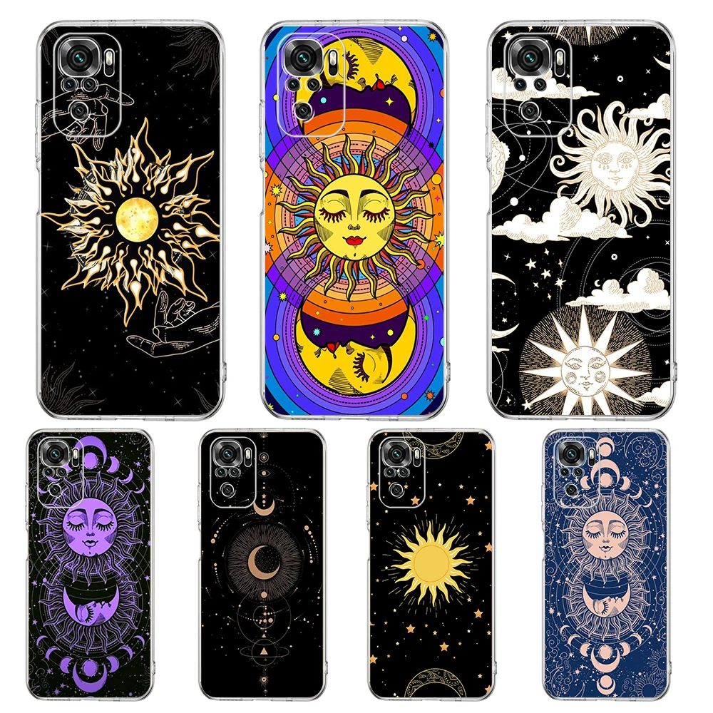 Suns Moons Clouds Astrological Phone Case Cover for Redmi Note 12 10 11 11T 7 8 8T 9 K40 Gaming 9A 9C Pro Transparent Soft Shell