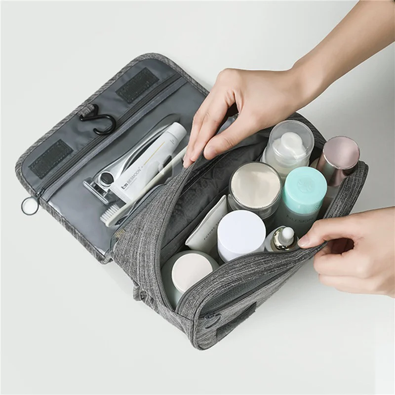 Organizador de viaje para mujer, bolsa de aseo colgante, bolsas de almacenamiento portátiles de gran capacidad, cajas de cosméticos plegables de separación seca y húmeda