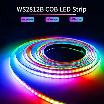 Striscia LED COB WS2812B indirizzabile individualmente 60/100/160 LED/m Nastro flessibile ad alta densità WS2812 Smart RGB Dream Color DC5V