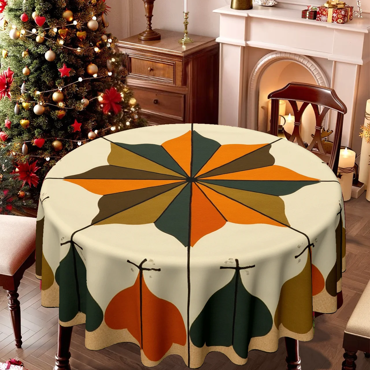 One tablecloth, a circular tablecloth with a Christmas-themed autumn leaf pattern, suitable for the family kitchen.zyc