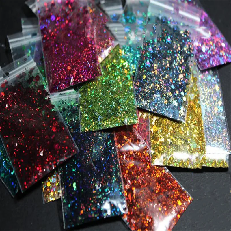 

100g/Bag 3D Nail Flake Sequins Hexagon Mixed Size Flakes Holographic Glitter Powder Manicure Uv Polish Nail Sequins DIY Flake C#