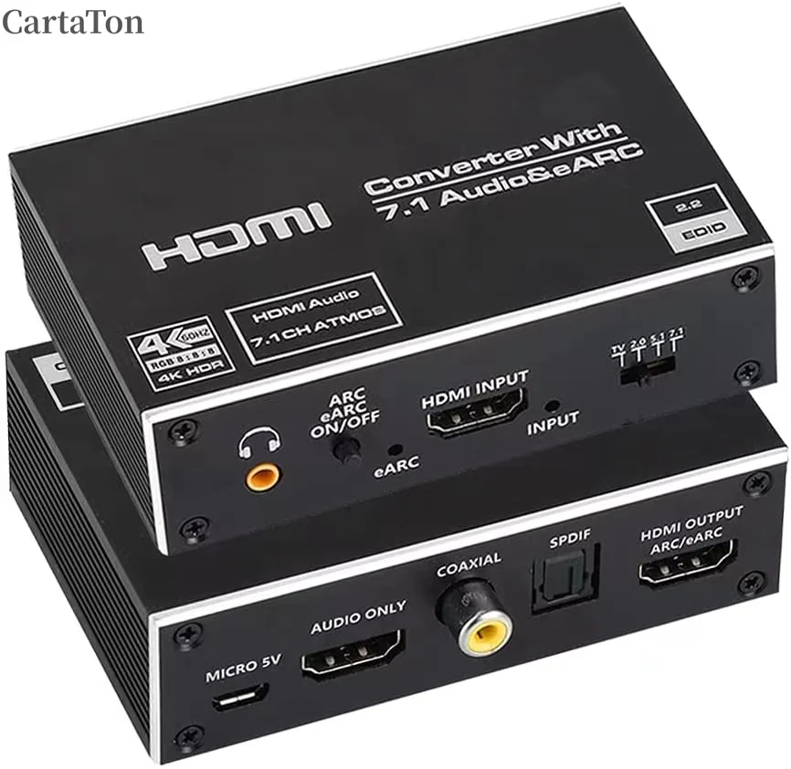 EARC HDMI Audio Extractor Converter 4K60Hz,HDMI 2.0 to HDMI Audio Extractor Switch 18Gbps with 7.1CH Atmos/Toslink/Coaxial