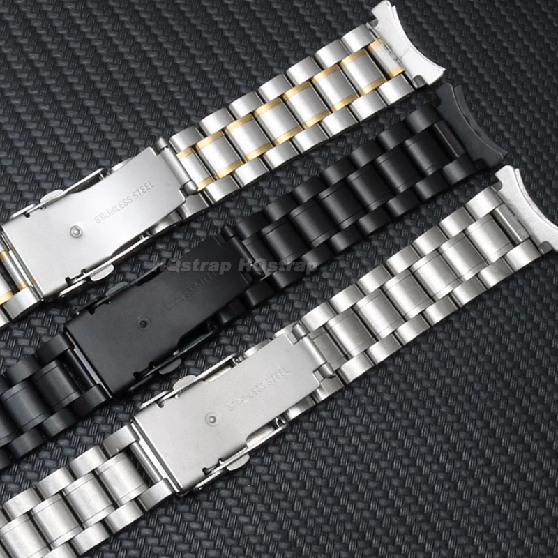 Ремешок из нержавеющей стали 18 мм, 20 мм, 22 мм, металлический ремешок, водонепроницаемый браслет, браслет с изогнутым концом для Seiko, универсальный сменный ремень