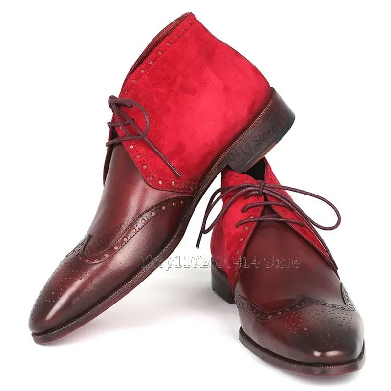 الأحمر البني المرقعة Strappy حذاء من الجلد أزياء من الدانتل يصل حذاء رجالي الحرفية الفاخرة حزب مأدبة مكتب الرجال فستان الأحذية #3