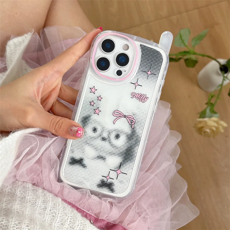 ريترو بكسل الوردي القوس جرو نظارات الكلب الفن جراب هاتف آيفون 16 15 14 برو ماكس حافظة لطيف الحلو الكرتون للصدمات غطاء ناعم