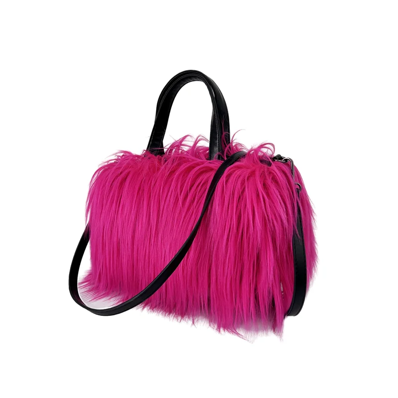 Sac à Main en Fausse Fourrure Mongole pour Femme, Peluche Moelleuse, Chaud, Grandes Marques, Hobo Shopper, Sacs à Main en Forme de Cœur