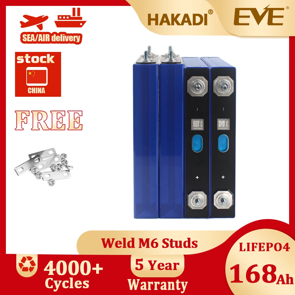 

Аккумуляторная ячейка EVE LiFePO4 3.2В 168Ач призматическая, перезаряжаемая, с высокой скоростью разряда 3C, 4-16 шт. для лодок, автомобильной аудиосистемы, солнечных систем