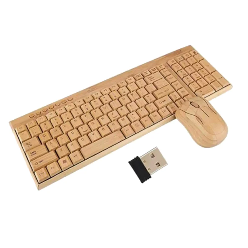 THIVN-Wireless Keyboard Mouse Bamboo Wood Computer Keyboard Bamboo Wireless Keyboard Andmouse