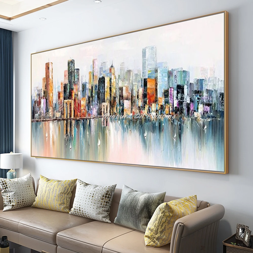 

Картина маслом ручной работы «Городской пейзаж» на холсте, современный постер, настенное искусство для гостиной, декор для дома, произведение искусства