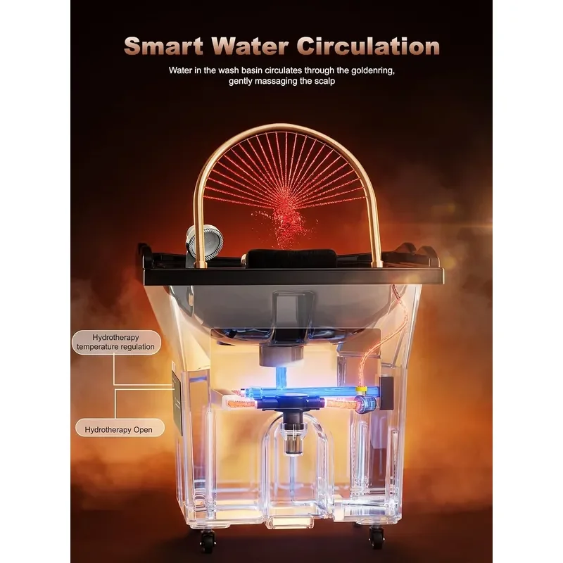 Professional Head Spa Equipment Portable Shampoo Bowl with LED Light Therapy 60L Large Water Tank Constant Temperature Water