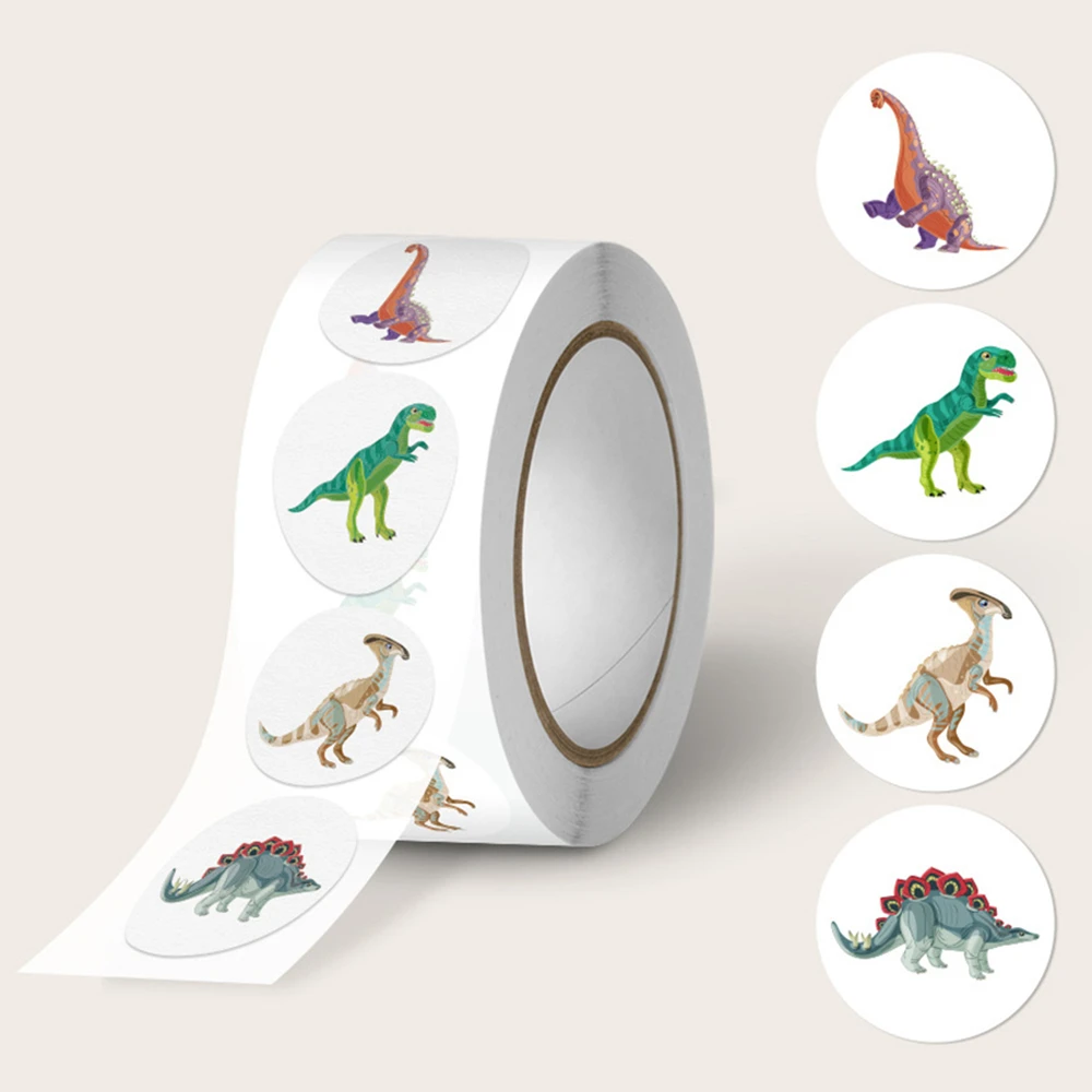 500pcs 1'' Round Dinosaur Stickers for Kids Teacher Reward Stickers School Supplies Animal Incentive Roll Sticker for Home