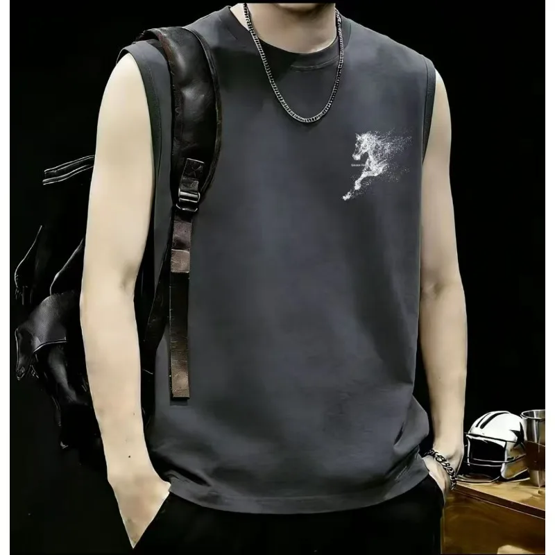 New High-quality Pure Cotton Short-sleeved Fashionable Casual Round-neck T-shirt Men Straight Shoulders Trendy and Versatile Top