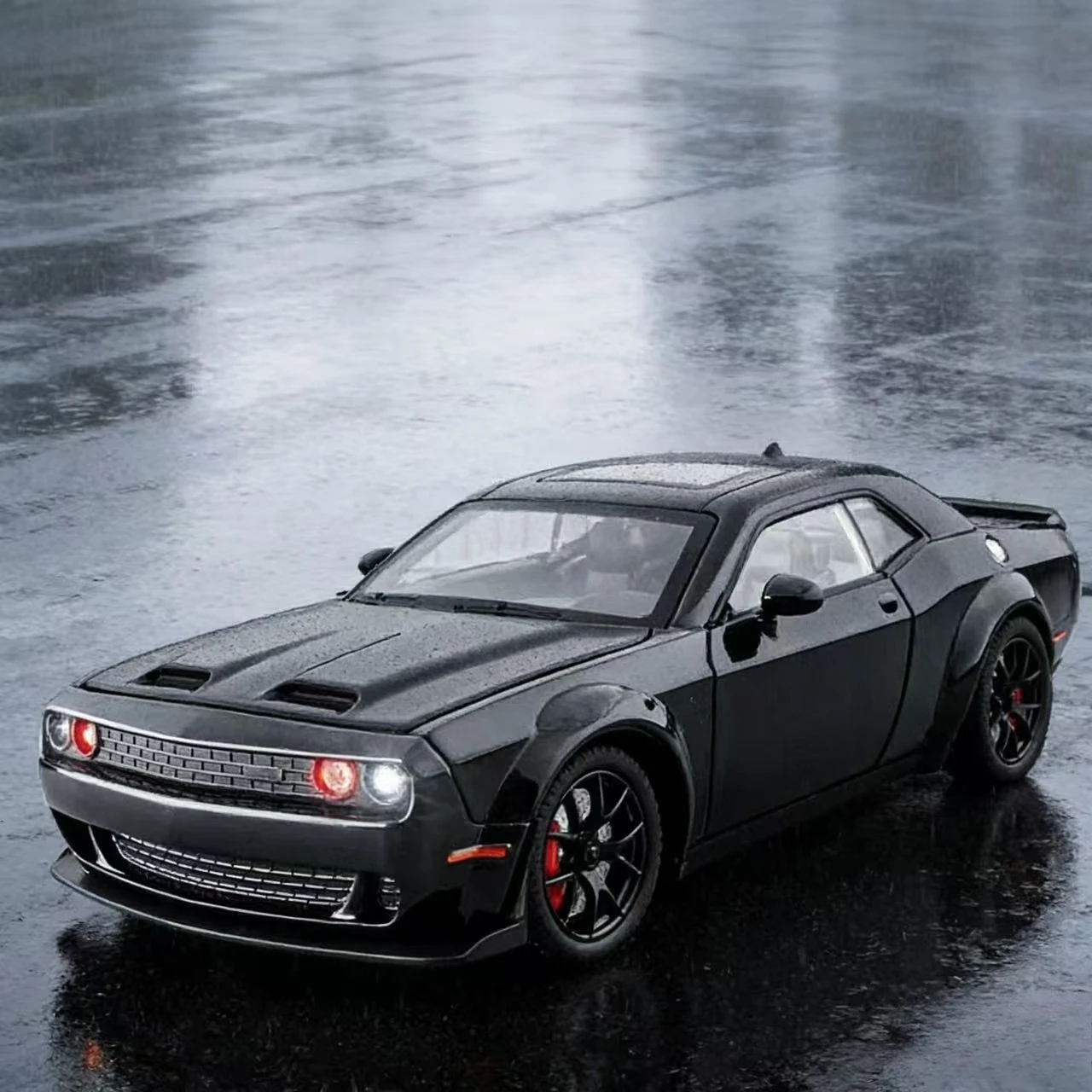 1:32 헬캣 챌린저 다이캐스트 자동차 모델, 풀백 드라이브, 멋진 소리와 빛을 내는 장난감 차량