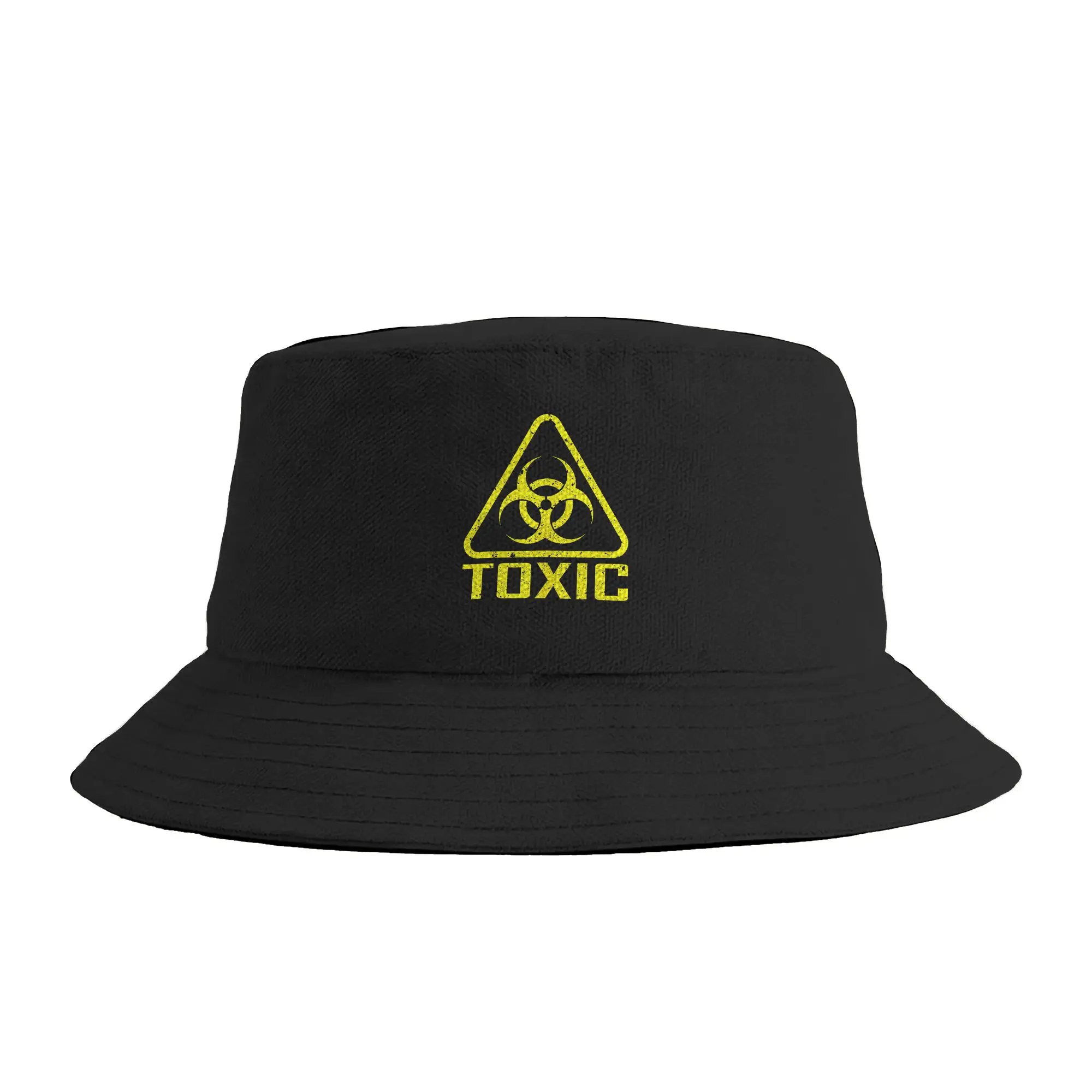 toxic biohazard symbol yellow distressed Bucket Hat  Outdoor Fisherman Caps Portable Hunting Visor Hats For Couple Custom Cap