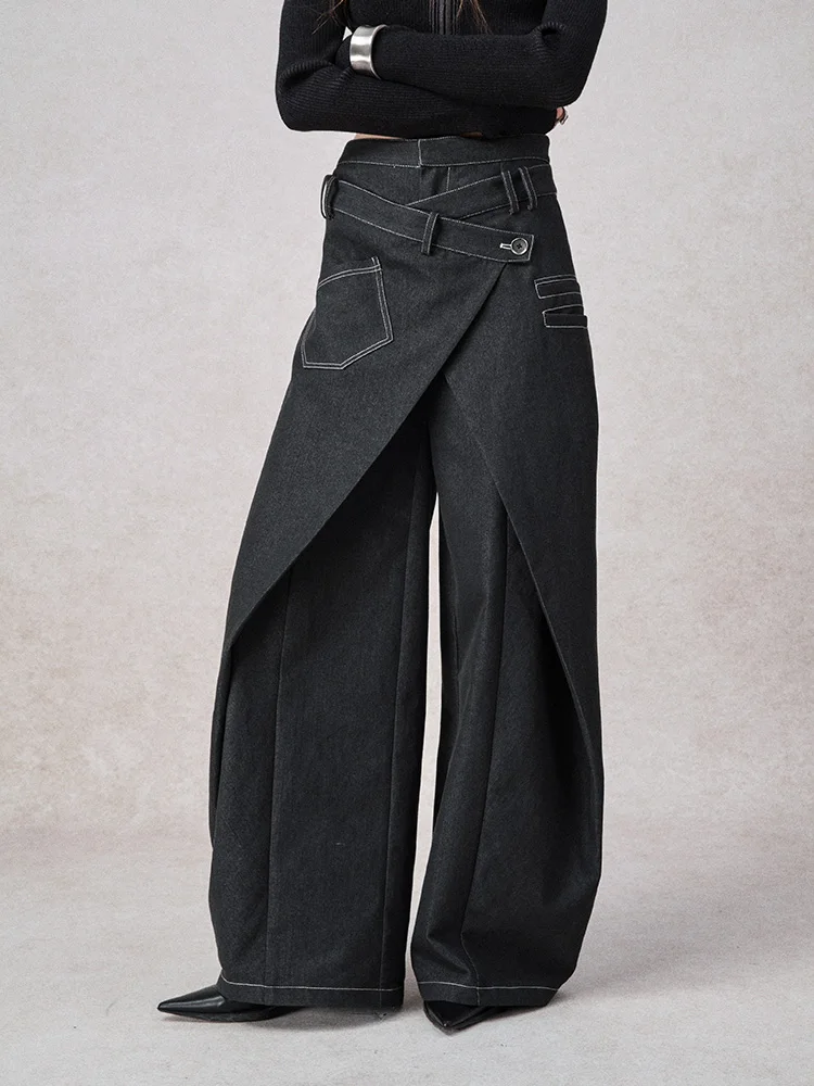 Genetic Drifting Symphonic Design Lose Jeans mit weitem Bein für Damen im Frühherbst, lässige Baumwoll-Stretch-Denim-Hose mit hoher Taille