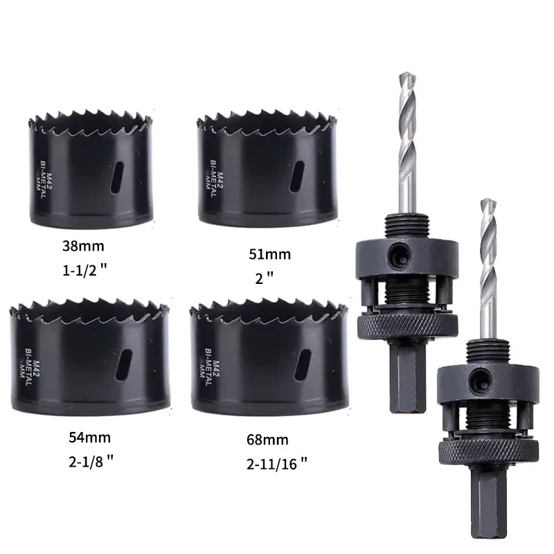 6個入り-m42-ブラックホールソー-セット-38-51-54-64-68mm-ヘビーデューティー-パイプカッター-配管工用-ドリルツール-木材-プラスチック-薄い金属用