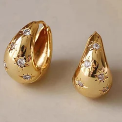 Trendy Metal Star Ear Hoop Women's Earrings with Water Drop Shape
