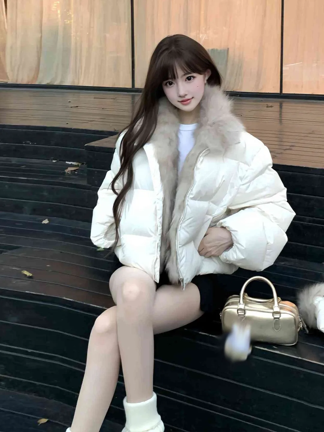 

Chic Korean Style White Cotton Jacket Quilted Coat Fashionable Unique Cotton Puffer Winter Outerwear Women's Clothing
