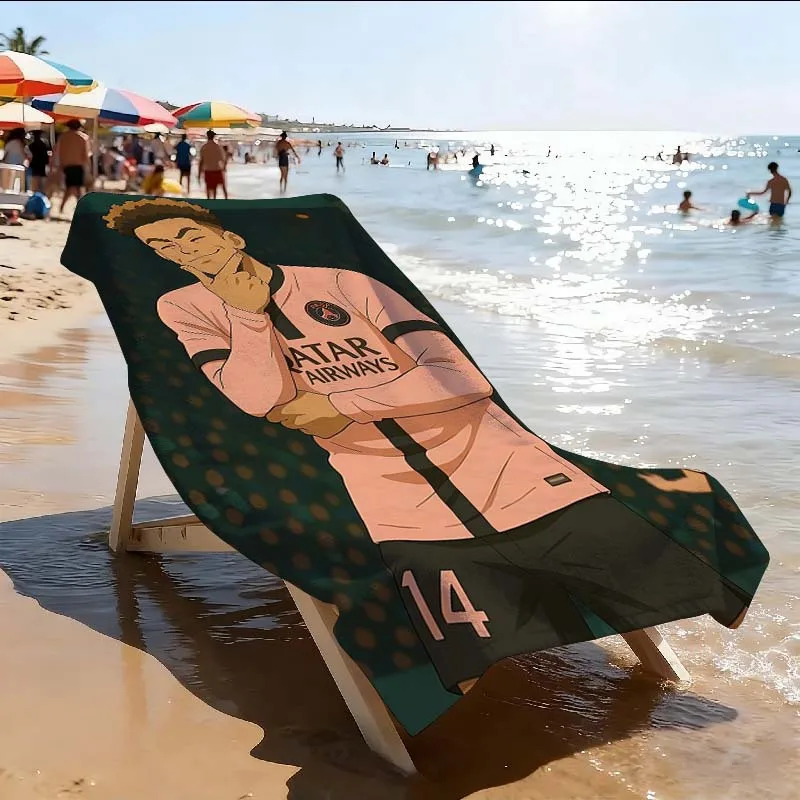D-Desire D-Doue PSG Cartoon Anime Beach Towel Microfiber Soft Quick Dry Soccer Player Print Bath Towel for Fans Swimming Outdoor