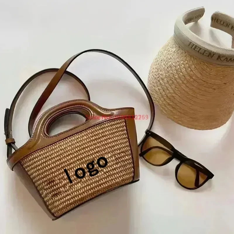 

New Handbag Summer Classic Woven Vegetable Basket Handbag Grass Bag Shoulder Bag Shopping Leather Woven Beach Grass Woven Girl