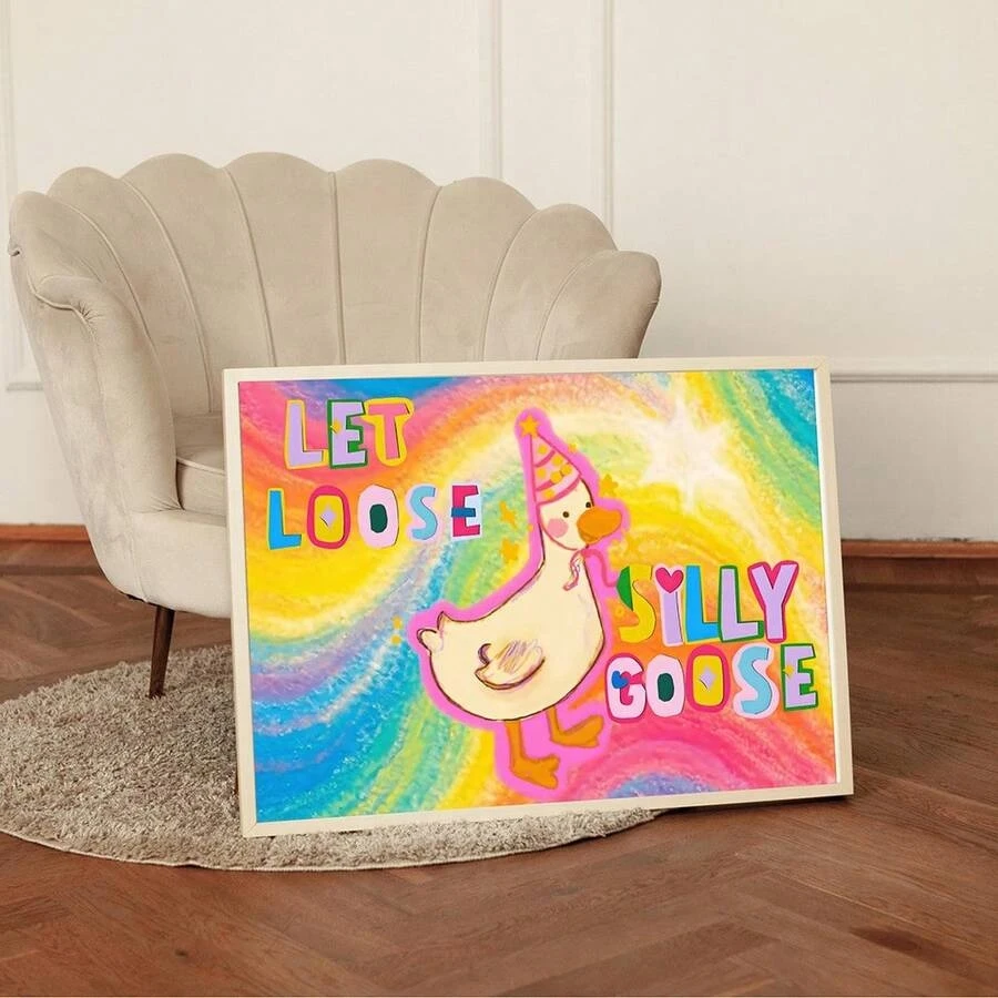 Modern Cartoon Let Loose Silly Goose Wall Art Print Canvas Painting Poster Picture For Living Room,Bedroom Home Decor