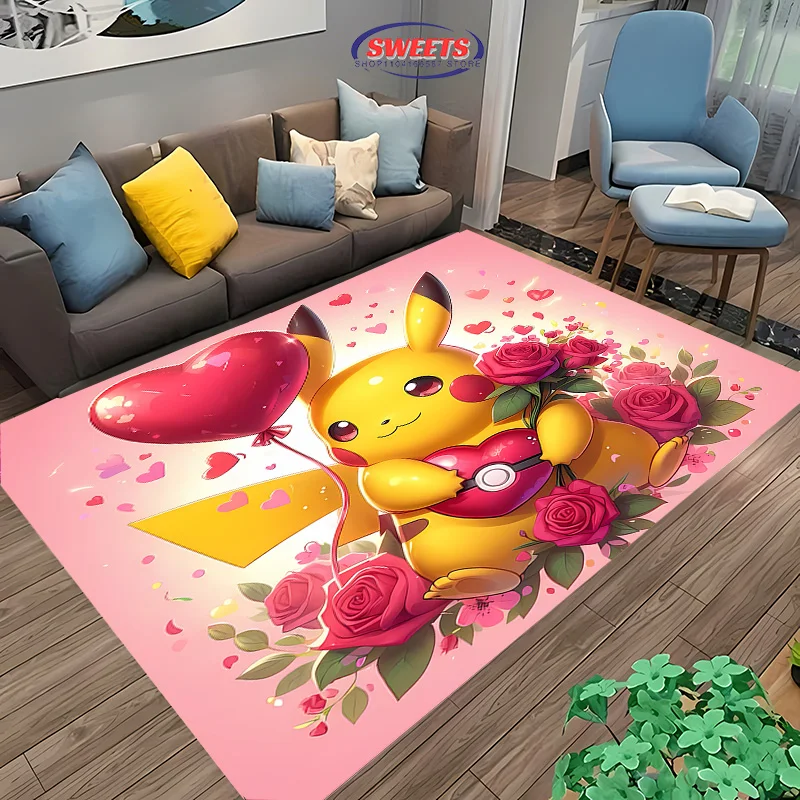 3D HD Printing Miniso Pokemon Fresh Picachu Theme Carpet for Living Room Bedroom Mat Sofa Doormat Floor Rug Anti-slip Decor Gift