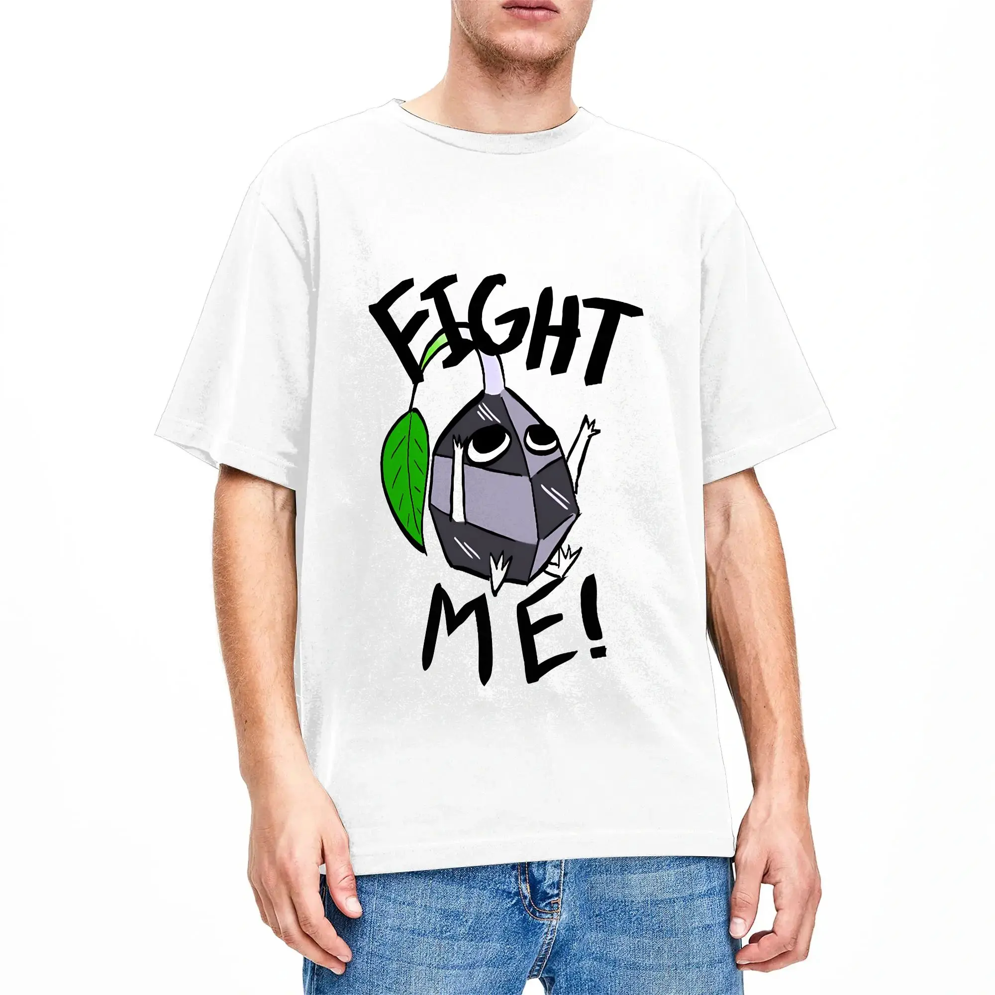 Vintage T-Shirt Fight Me! Rock Pure Cotton T Shirts Pikmins Hip Hop Tshirt for Men Summer Awesome Printed Short Sleeve Tops