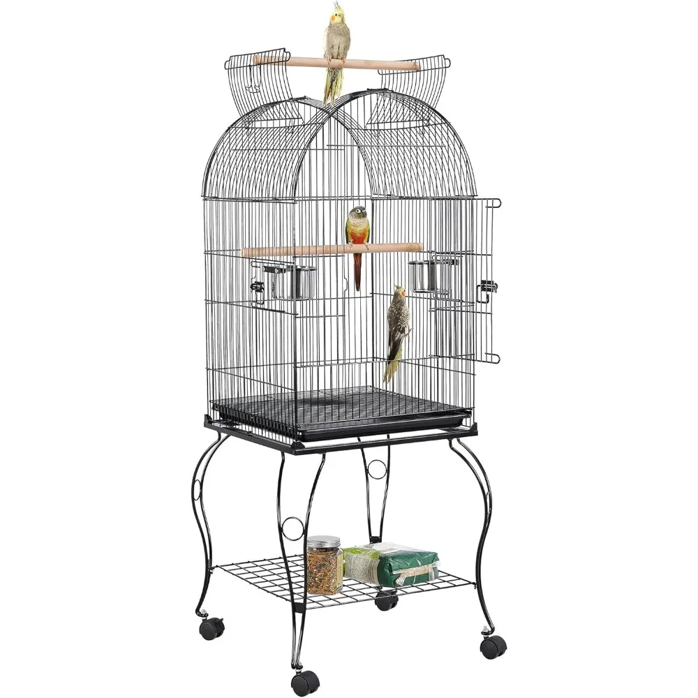 

59-Inch Rolling Standing Medium Dome Open Top Bird Cage for Parrots Cockatiels Sun Conures Parakeets Lovebirds Budgies