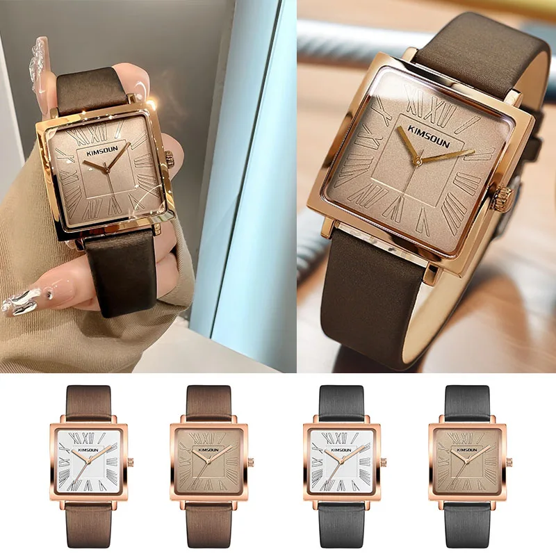 Luxury Square Women Quartz Watch Vintage Roman Numerals Dial Soft Leather Strap Elegant Office Ladies Wrist Watch Gift for Women