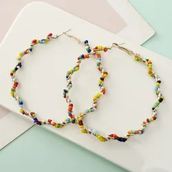 Bohemian Style Irregular Colorful Bead Hoop Earrings for Woman Girls New Fashion Design Statement Earrings Party Jewelry Gifts