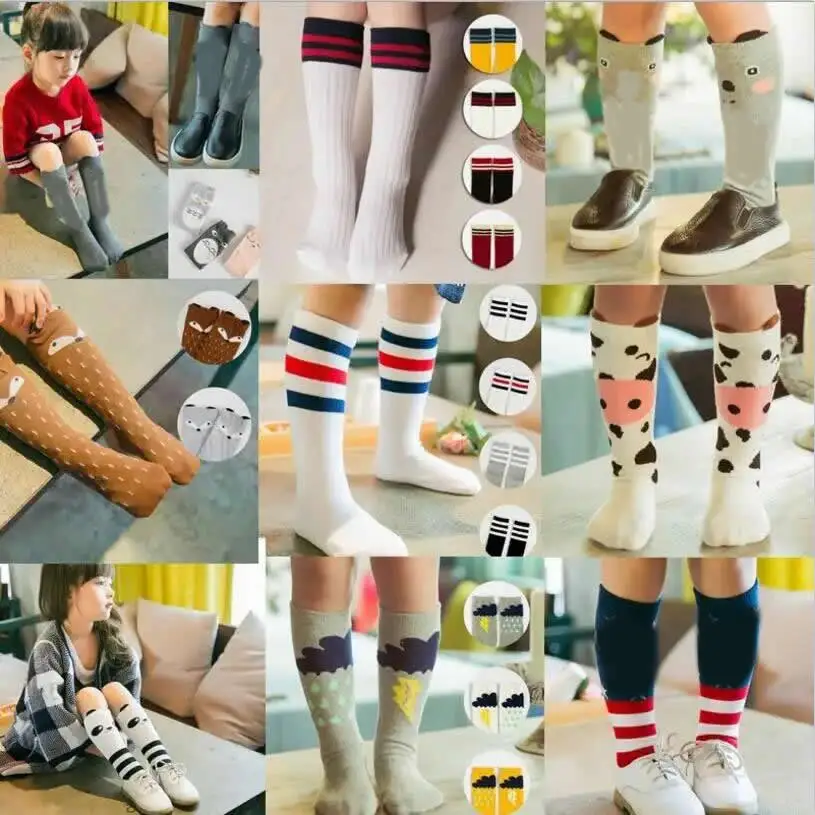 Pink Cow Dairy Christmas Long Socks for Girls Kids Infantil 