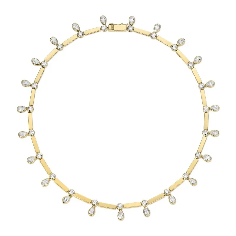 

High Quality Elegance Women Choker Necklace 15inches Tear Drop Cubic Zirconia CZ Geometric Bar Charm Chain Jewelry