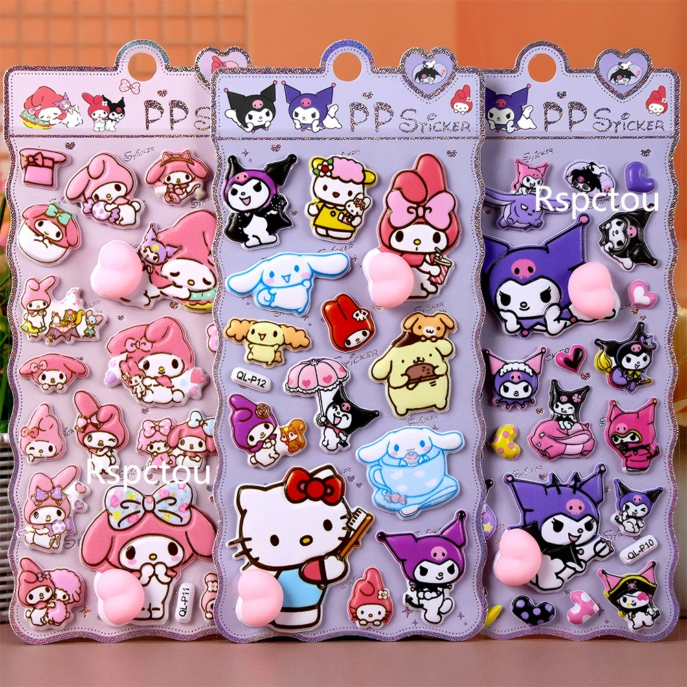 Kawaii 3D Cinnamoroll My Melody Kuromi Butt Stickers Sanrio 3D Relief Sticker Speelgoed Leuke Stress Puffy Squishy Decal Gift