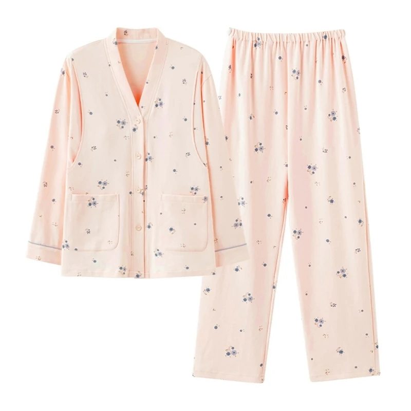 Long Sleeve Pajamas That Include Bra Pad for Postpartum Comfort Cold Season