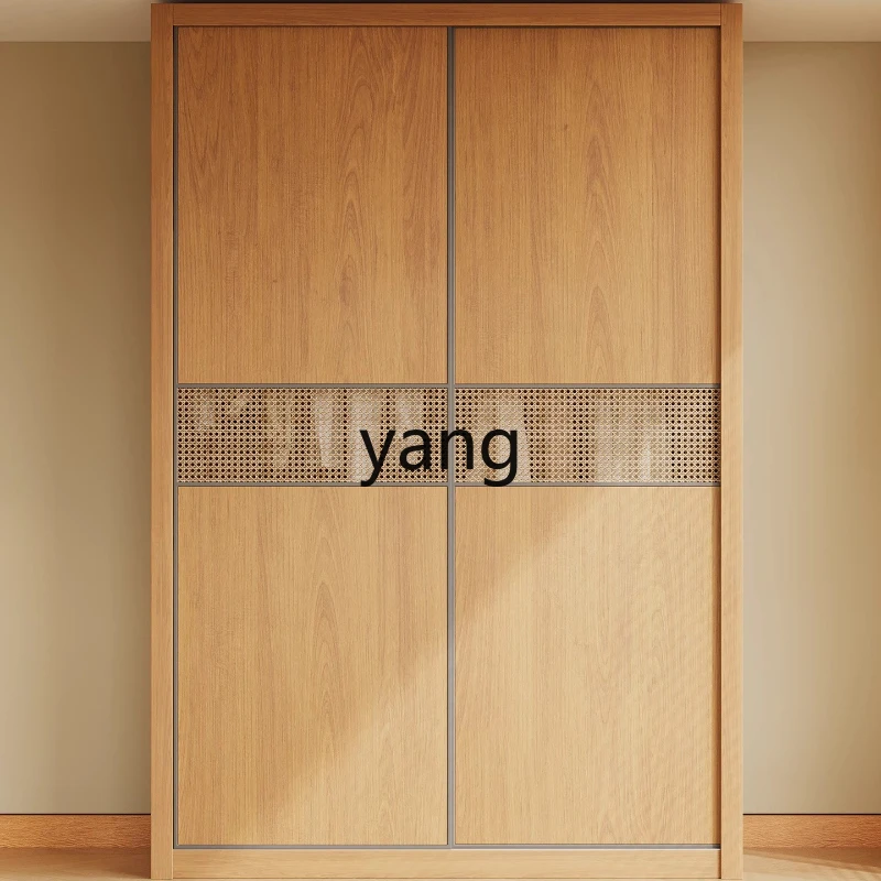 

YJQ solid wood rattan wardrobe sliding door log style household sliding door bedroom storage cabinet