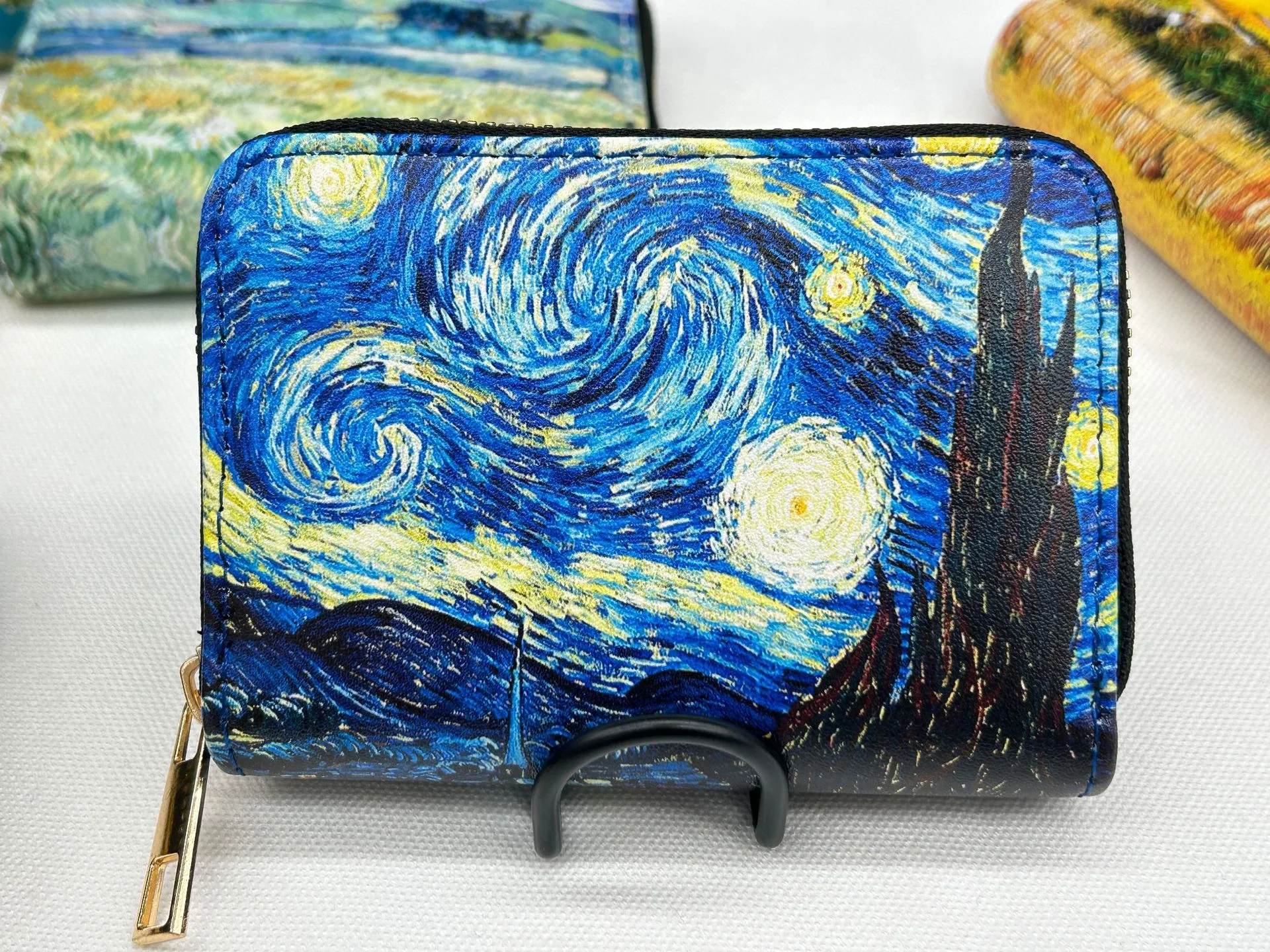 Cartera de cuero PU con estampado para hombre y mujer, tarjetero con cremallera, pinturas de Van Gogh, tarjetero para pasaporte, souvenir