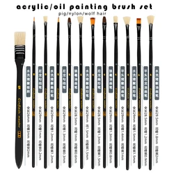 Ginflash Set di pennelli per pittura a olio/acrilico/guazzo Set di pennelli per pittura professionale in nylon di lupo di maiale, tutti i tipi di testa