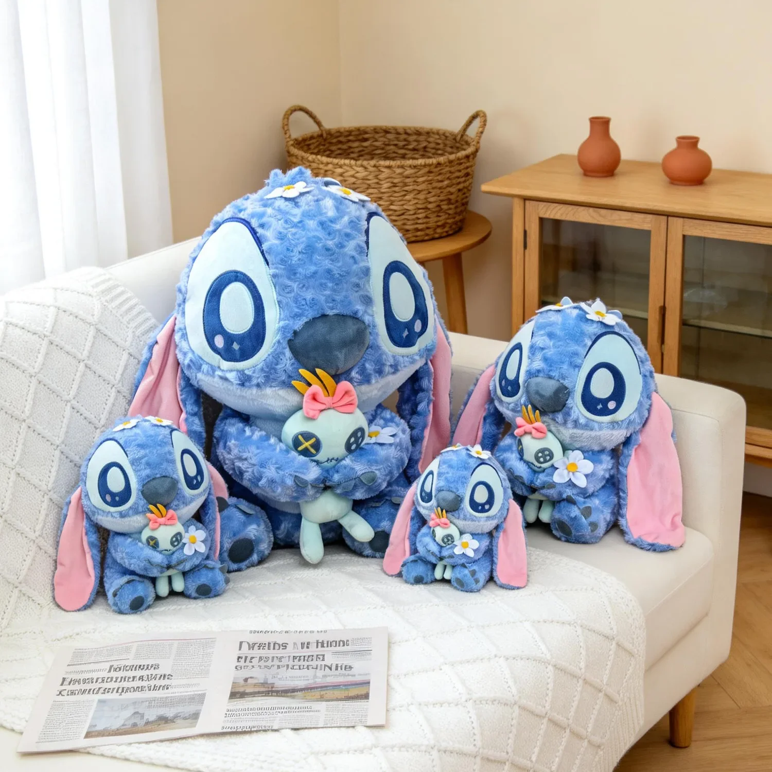 Disney Lilo y Stitch, Peluche de Pétalos de Flores de Ángel, Muñeco de Peluche de Gran Tamaño, Juguete Súper Suave, Regalo de Cumpleaños para Niños