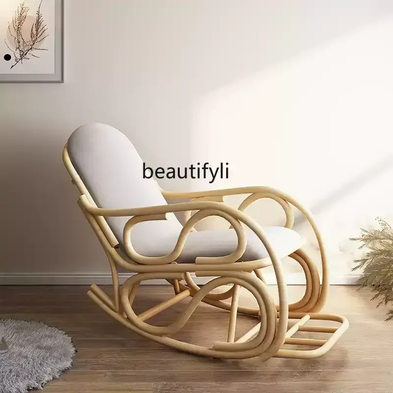 

Japanese-style adult rocking chair balcony household lazy recliner natural rattan leisure chair